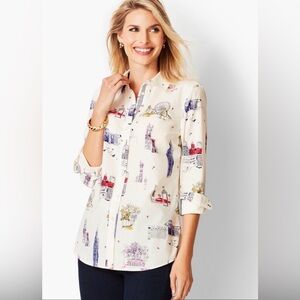 Talbots Classic Cotton Shirt London City Print Size Medium EUC